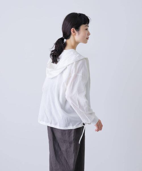 かぐれ ブラウス シャツ コットンシルクシアーフーディシャツ