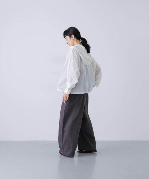 かぐれ ブラウス シャツ コットンシルクシアーフーディシャツ