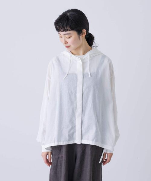 かぐれ ブラウス シャツ コットンシルクシアーフーディシャツ
