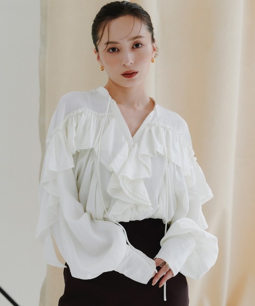 anuans（アニュアンス） ブラウス シャツ リンクルラッフルブラウス