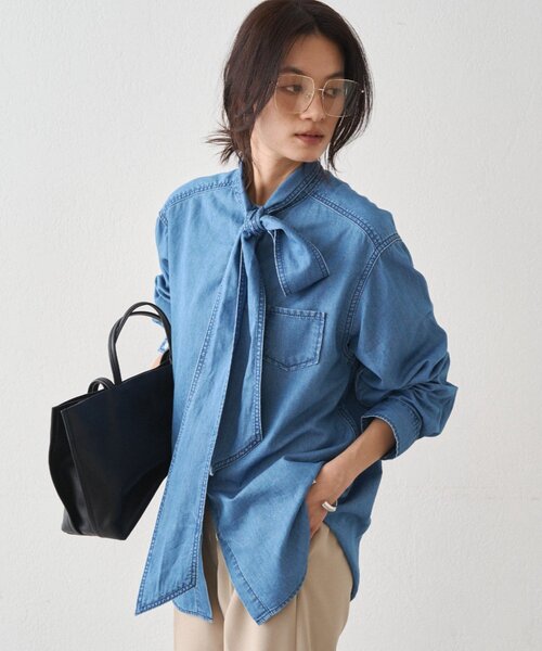 Loungedress（ラウンジドレス） ブラウス シャツ ライトデニムボウタイ