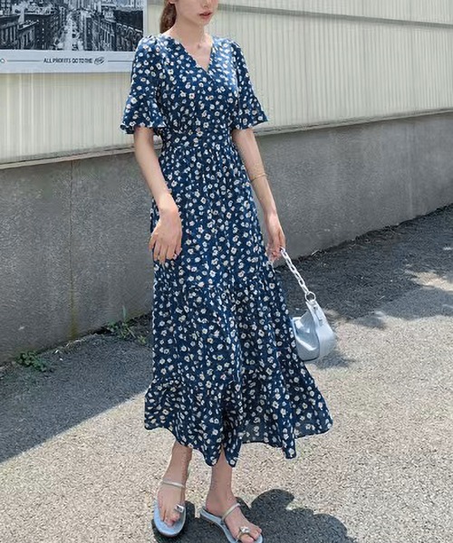 BLANC FICELLE ワンピース シフォン Vネック ワンピース : ZOZOTOWN