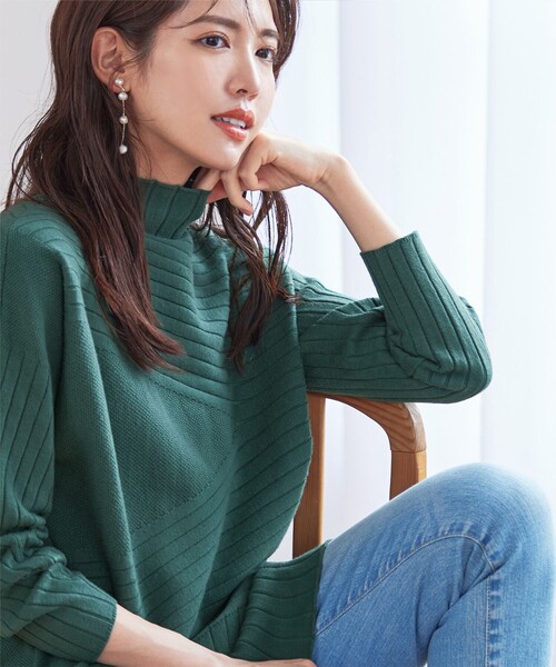 Tiaclasse ニット セーター 「大きいサイズ」ランダムリブ編みドルマン