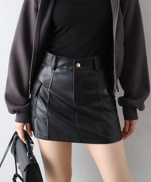 SpRay（スプレイ） スカート フェイクレザーカーゴミニスカート