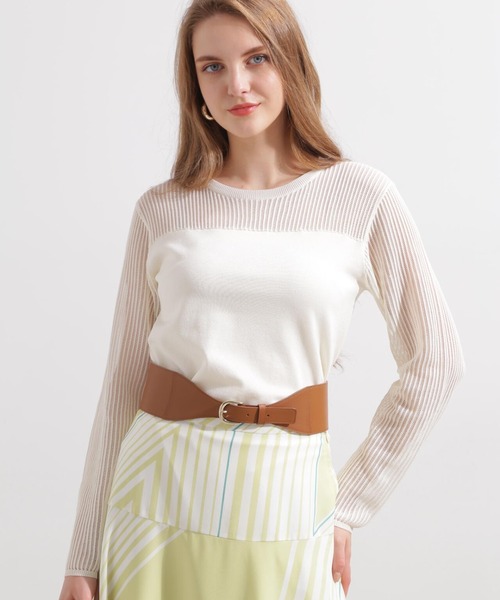 新品】ピンキーアンドダイアン◇シアーコンビブラウス ホワイト 38