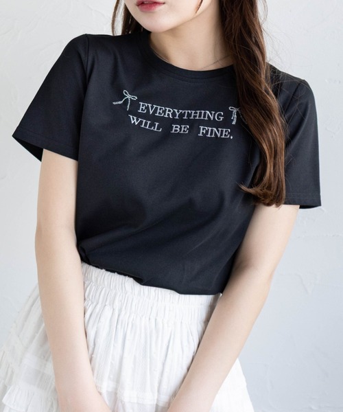 clear tシャツ ラインストーンリボンロゴTシャツ「大人 ガーリー