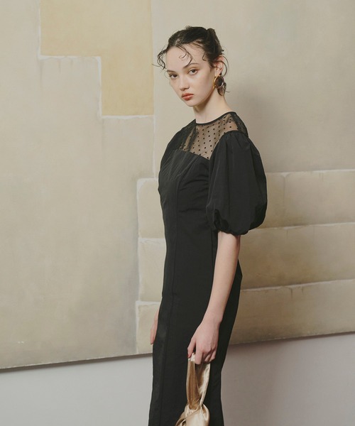 ANDRESD ドレス デコルテドットドレス / decollete dot dress