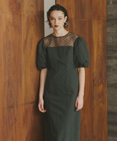 ANDRESD ドレス デコルテドットドレス / decollete dot dress