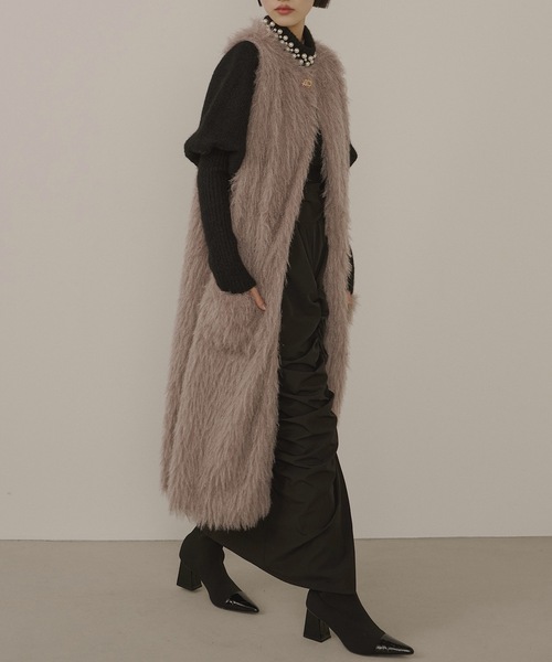 VIOLETTA（ヴィオレッタ） ベスト ジレ ファーフリンジロングベスト