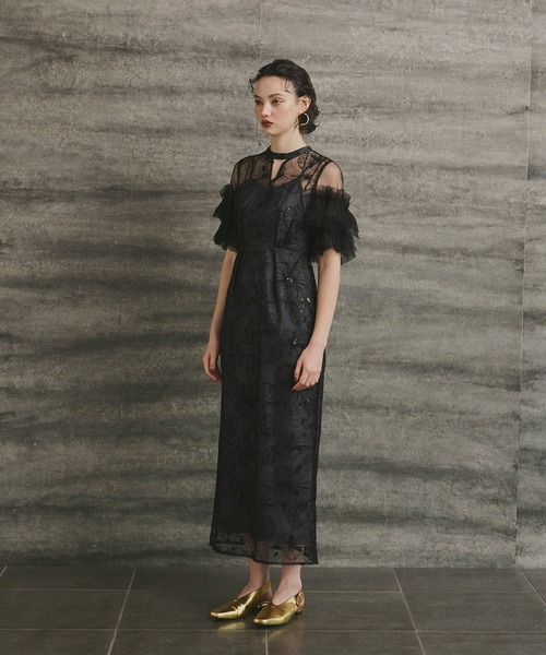 ANDRESD ドレス キーネックエンブロイダリードレス / key neck