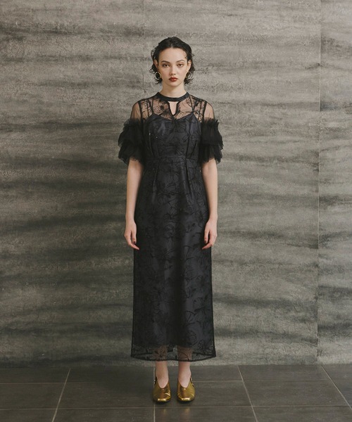 ANDRESD ドレス キーネックエンブロイダリードレス / key neck