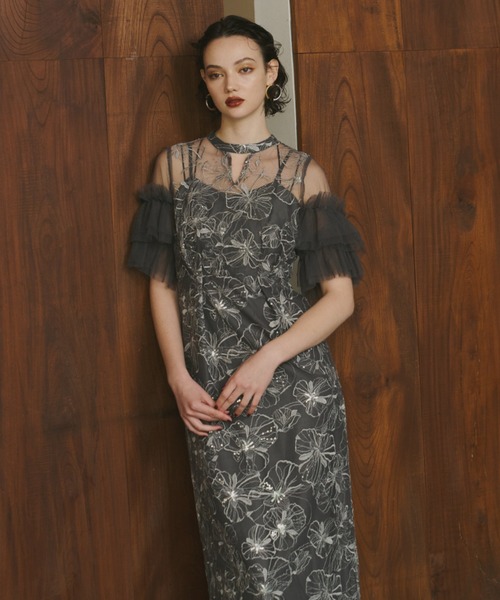 ANDRESD ドレス キーネックエンブロイダリードレス / key neck