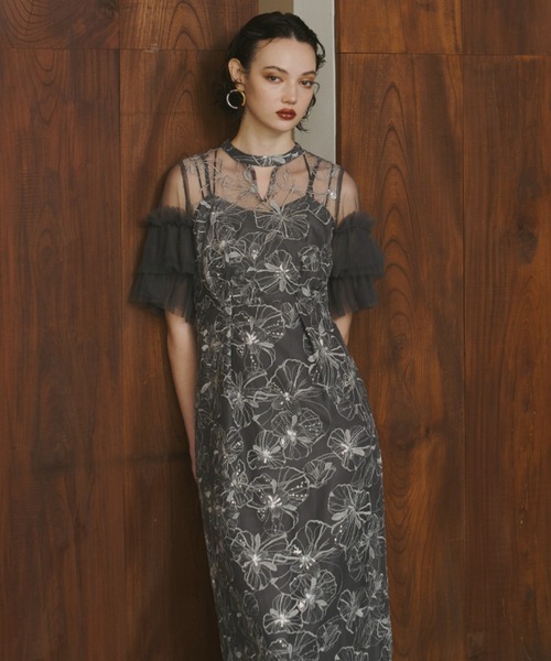 ANDRESD ドレス キーネックエンブロイダリードレス / key neck