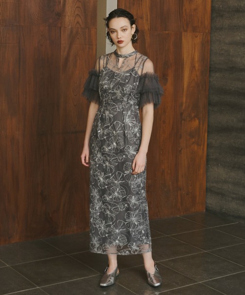 ANDRESD ドレス キーネックエンブロイダリードレス / key neck