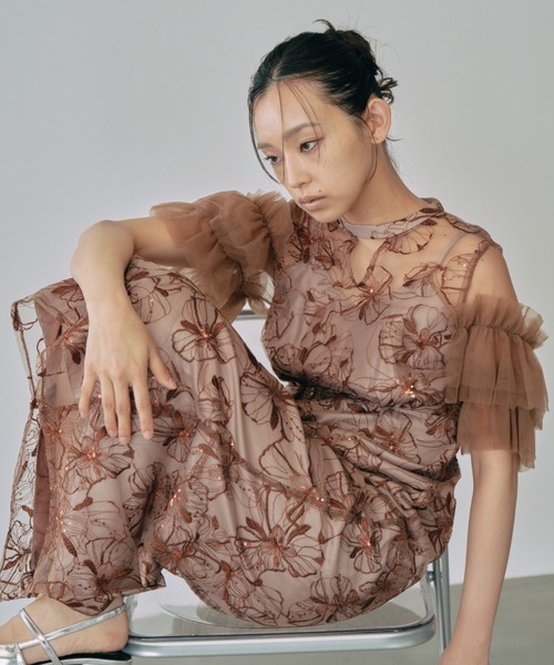 ANDRESD ドレス キーネックエンブロイダリードレス / key neck