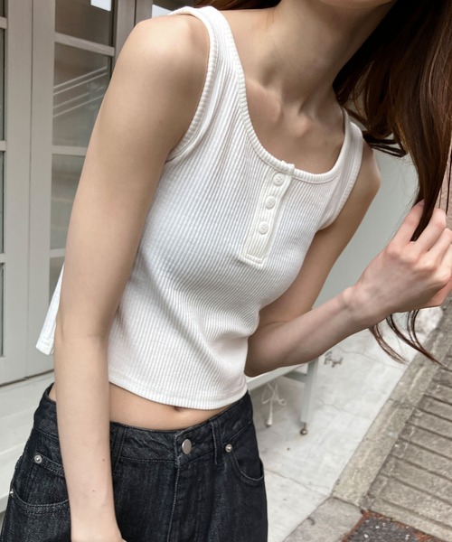 meJane（ミージェーン） タンクトップ ノースリーブ ヘンリーネック