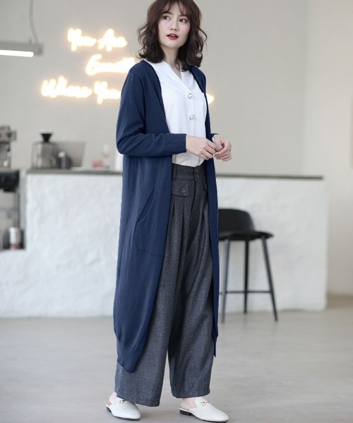 カーディガン カシミヤタッチ ロング丈 ニットカーディガン レディース