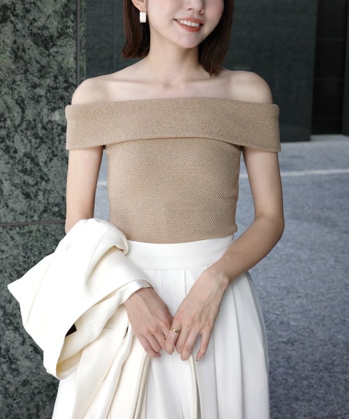 anuans（アニュアンス） ブラウス シャツ ラメオフショルダーニット