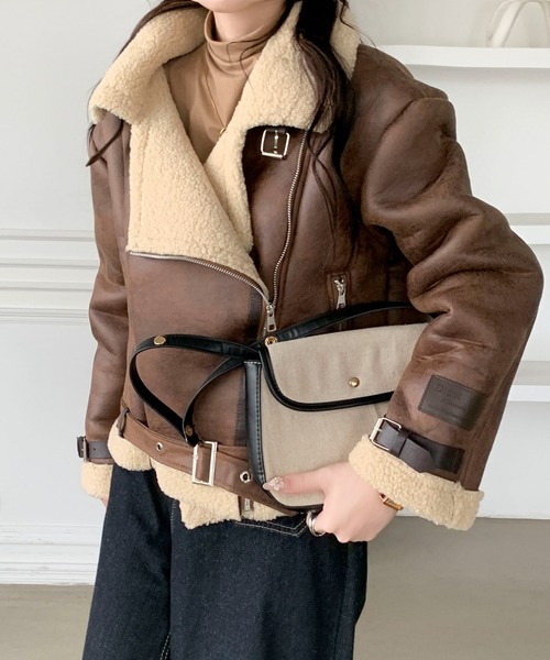 Maison Calme ムートンコート ボアコート ライダースフライトショート