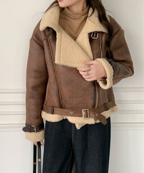 Maison Calme ムートンコート ボアコート ライダースフライトショート