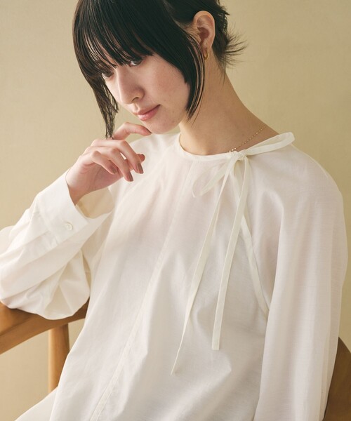 BEAUTY＆YOUTH UNITED ARROWS リボンタイ ノーカラーブラウス