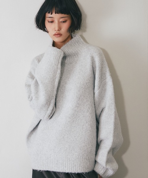 ニット セーター ウール混オーバーサイズタートルニット レディース