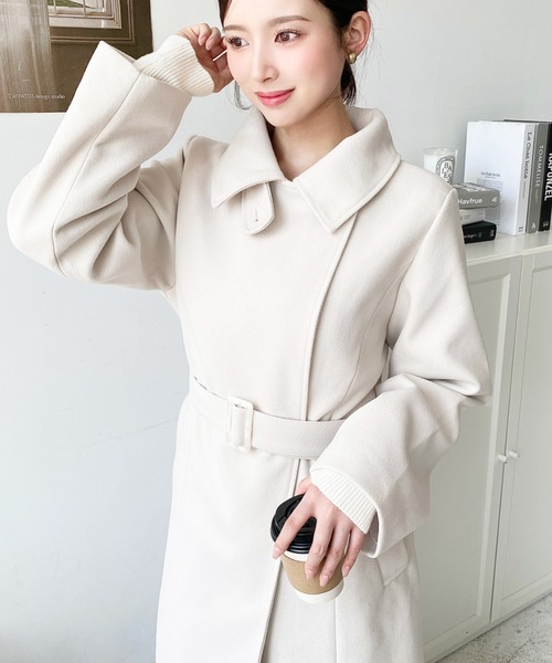 moment+ ステンカラーコート コート ニットモッサ2WAYアレンジカラー