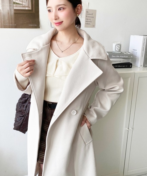 moment+ ステンカラーコート コート ニットモッサ2WAYアレンジカラー