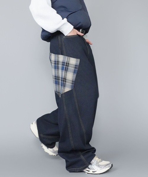 SPINNS（スピンズ） ジーンズ バルーンデニムパンツ/チェック/カーブ