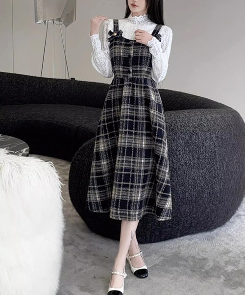 gossip!ロサンゼルス ワンピース Y2K チェック柄スイッチングロング