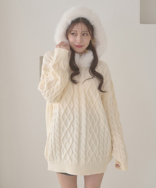 Ambre Neige（アンブルネージュ） ニット セーター fake fur hood