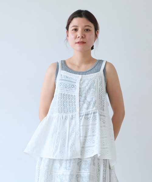 yuni ブラウス シャツ indiaパッチワークレース キャミビスチェ