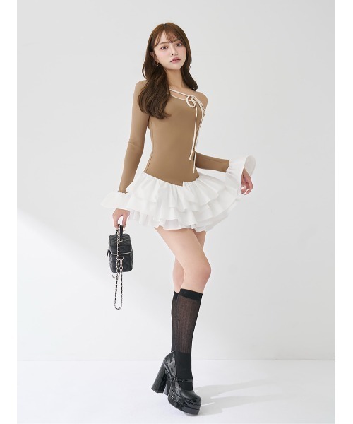 Darich（ダーリッチ） ワンピース デザインネックリボンミニワンピース