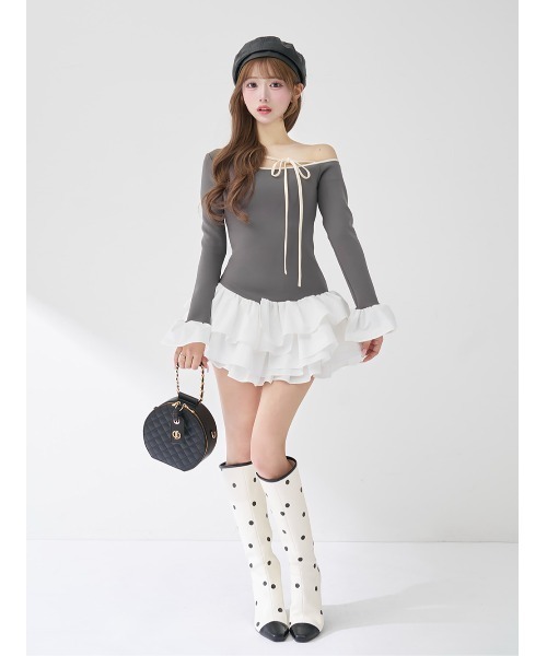 Darich（ダーリッチ） ワンピース デザインネックリボンミニワンピース