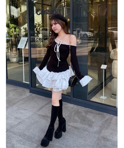 Darich（ダーリッチ） ワンピース デザインネックリボンミニワンピース