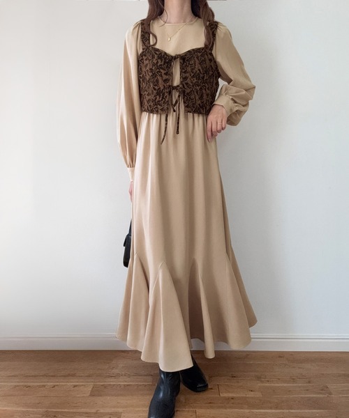 LAUIR（ラウアー） ワンピース パフスリーブワンピース+ジャガード