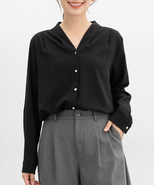 Honeys（ハニーズ） ブラウス シャツ 「抗菌防臭」Vネックブラウス