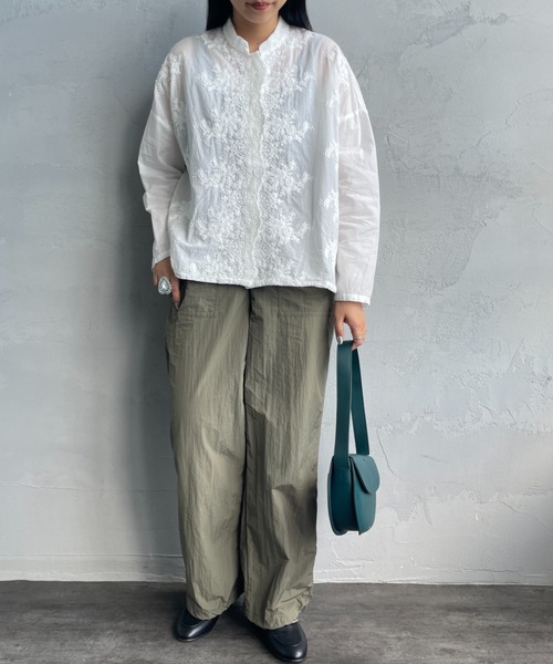 mizuiroind（ミズイロインド） ブラウス シャツ レース刺繍 スタンド