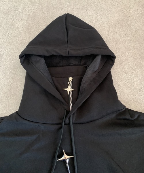 lilful パーカー ビッグシルエットハイネックメタルパーツクロス