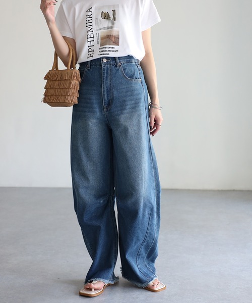 Riberry（リベリー） パンツ デニム ジーンズ 裾フリンジカーブデニム