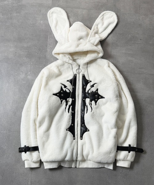 Amilige（アミリージュ） コート アウター うさぎ耳クロススタッズZIP