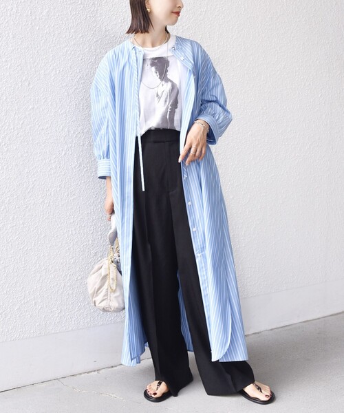 SHIPS（シップス） ワンピース 「手洗い可能」スタンドカラー リボン