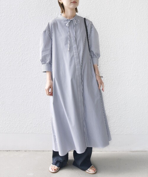 SHIPS（シップス） ワンピース 「手洗い可能」スタンドカラー リボン