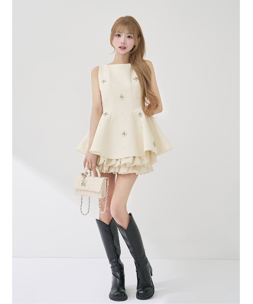 Darich（ダーリッチ） ドレス ビジューフレアバルーンミニドレス