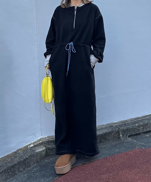 JUN&ROPE ブラック フリース ワンピース JUN&ROPE ブラック フリース