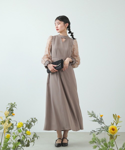 Kana ドレス 刺繍 シアー トライアングルデザイン エンブロイダリー