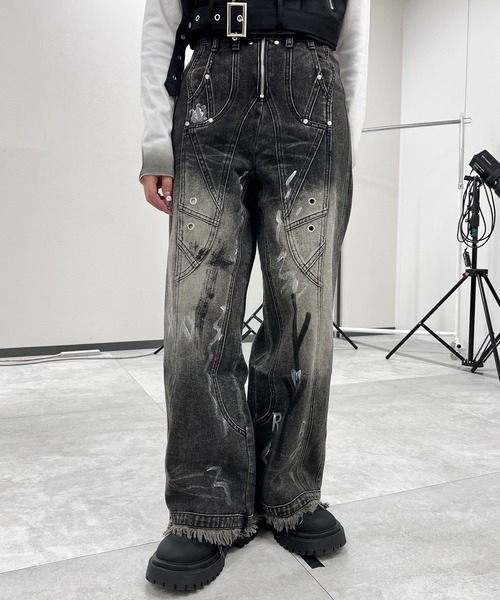 ジーンズ デニム デニムパンツ Y2Kペイントワイドバギーデニム
