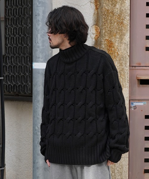 Aphlotus セーター ニット ハイネック ケーブル編み ニット/セーター