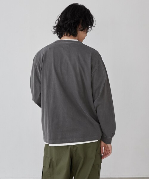 coen（コーエン） tシャツ ピグメントヘンリーネックロングTシャツ