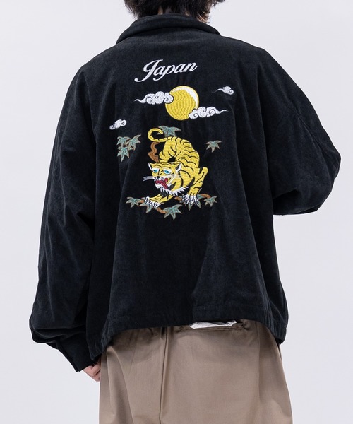 日本製【CALEE】ベトジャン スカジャン ブルゾン 龍刺繍 ベロア 黒 M